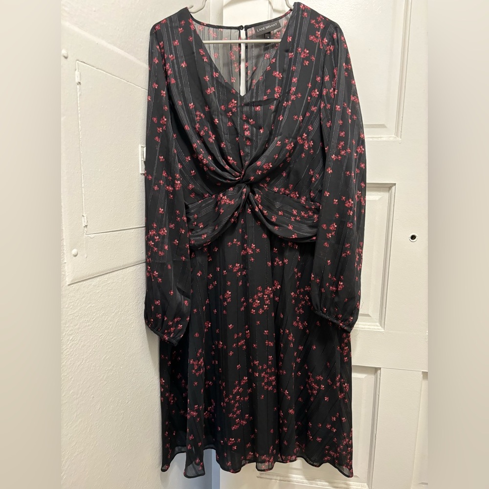 Lane Bryant long sleeve black and pink/burgundy floral dress, size 16